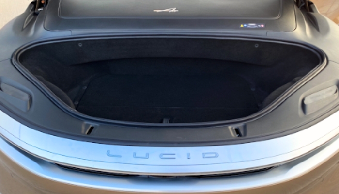 Lucid luxury electric car on the road with TIBO's frunk design